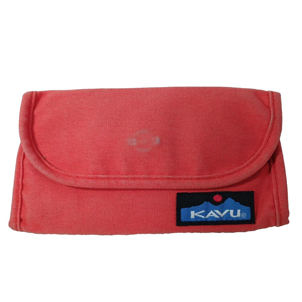 KAVU Coral Canvas Trifold Wallet ID Window Card Holder Coin Pocket Travel